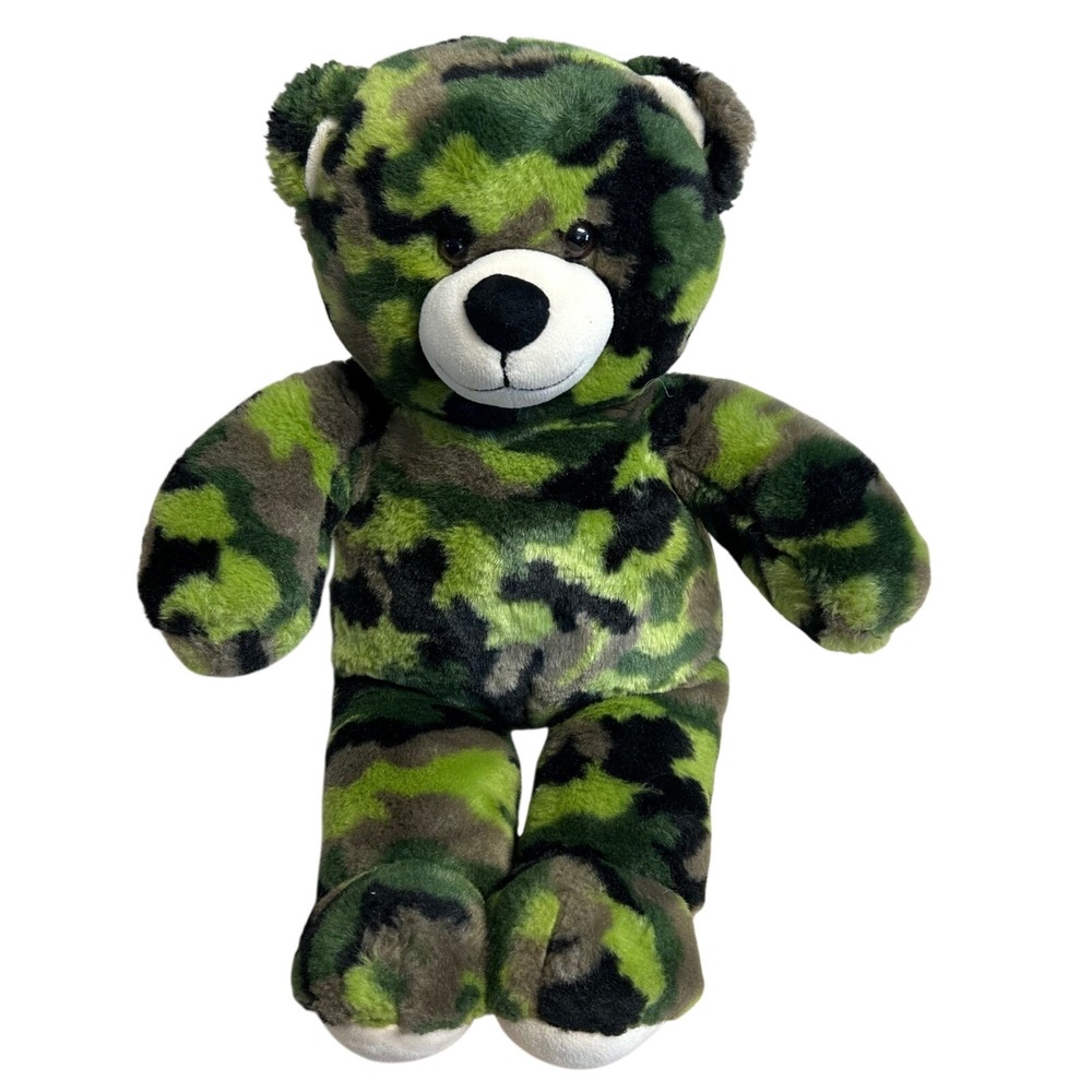 Build-A-Bear Workshop Camo Teddy Bear Green Brown Woodland Camouflage Plush 15"